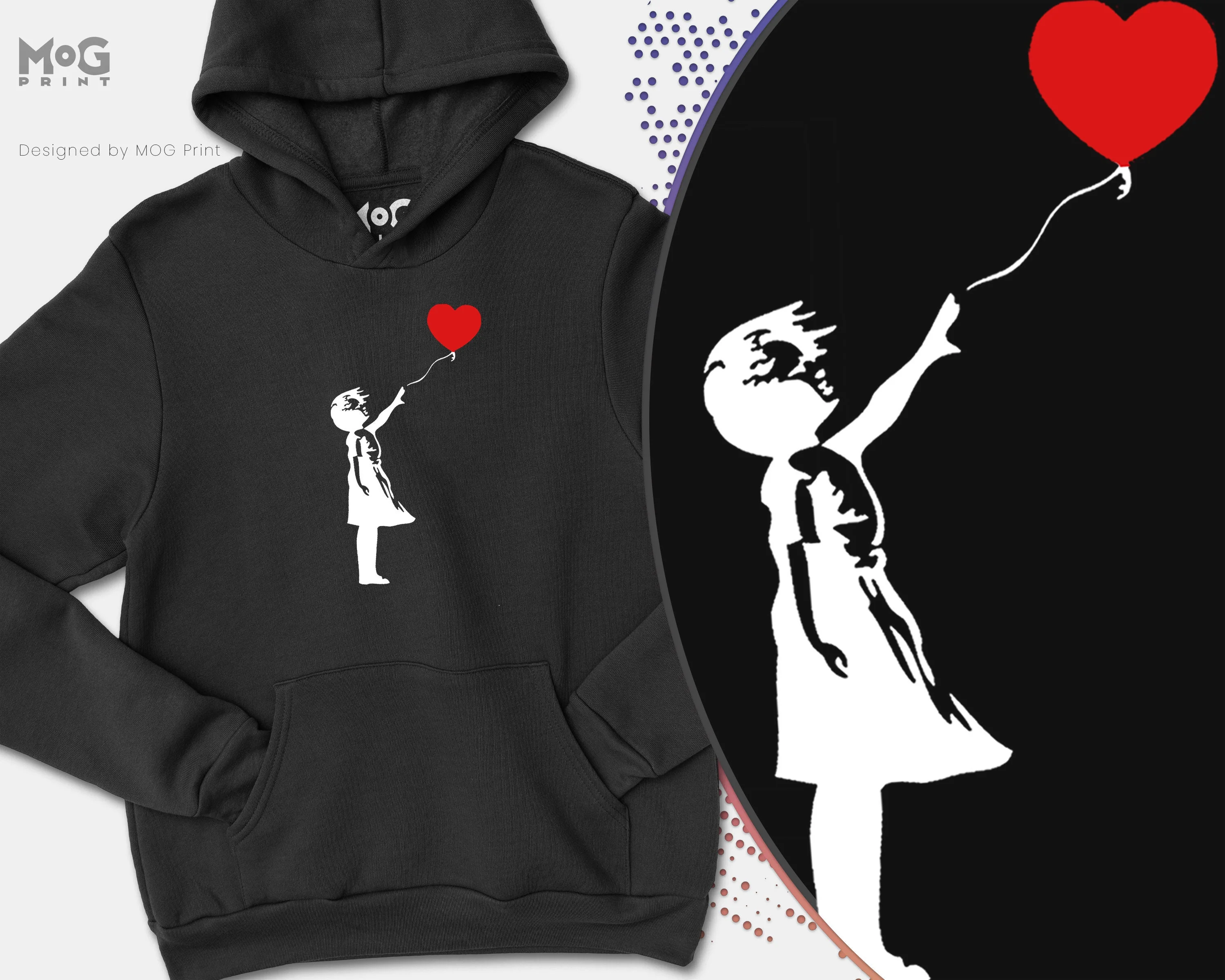 Banksy Balloon Girl Hoodie, Banksy Graffiti Art Hipster Painting Artist Cool Love Heart Artwork Graphics Gift Jumper - Unisex Gift Hoody - Image 3
