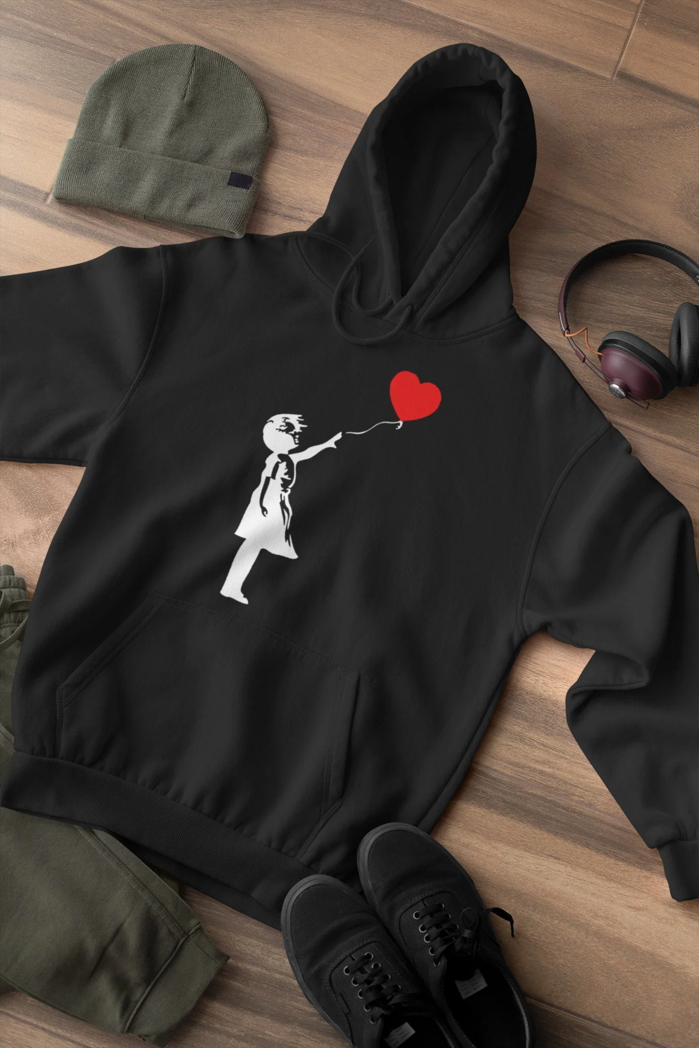 Banksy Balloon Girl Hoodie, Banksy Graffiti Art Hipster Painting Artist Cool Love Heart Artwork Graphics Gift Jumper - Unisex Gift Hoody - Image 4