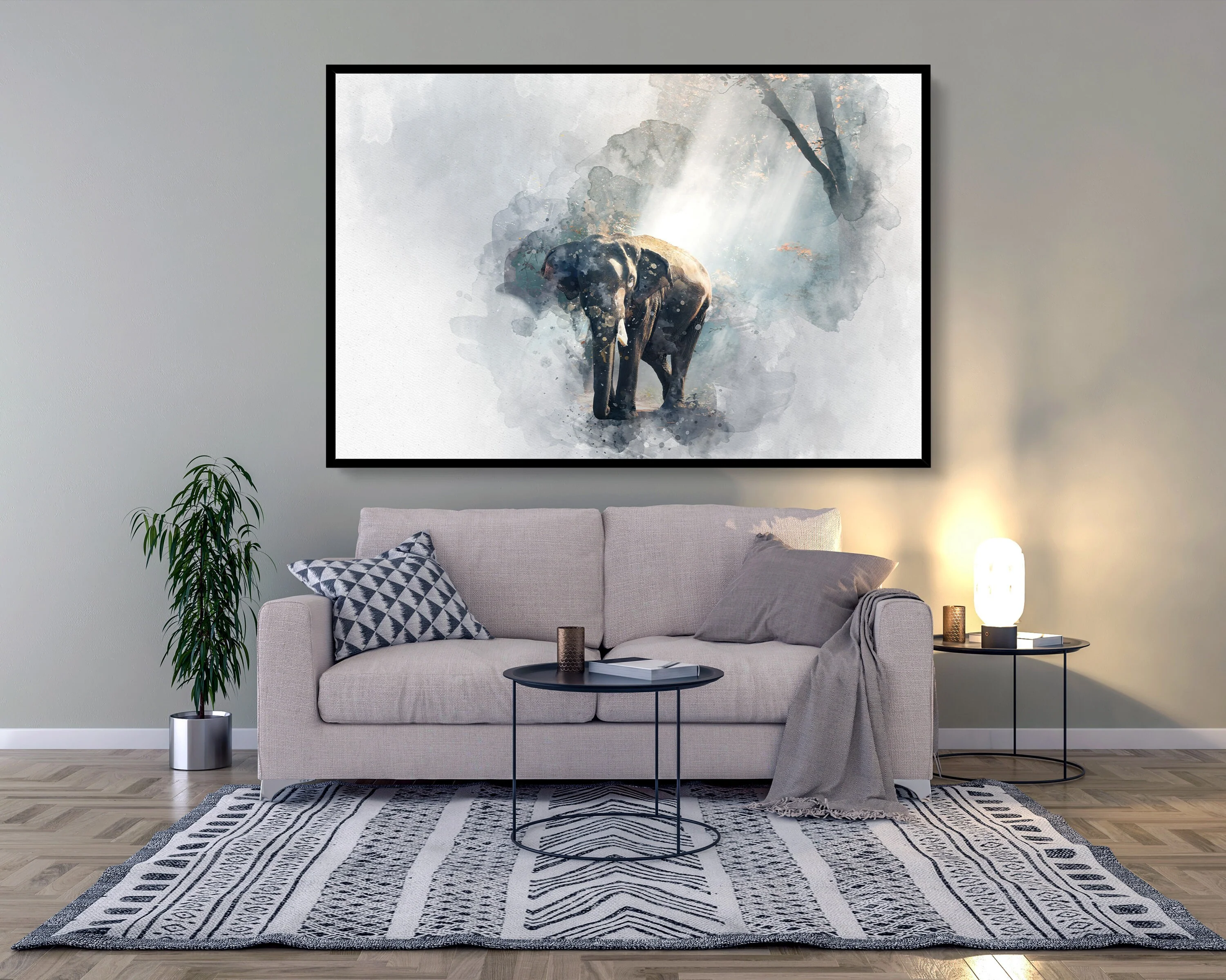 Elephant Watercolour Poster Styled Large Wall Art Effect Perfect Gift Home Decor, Premium Quality Paper, Animal Poster Print from A4 - A0 - Image 2
