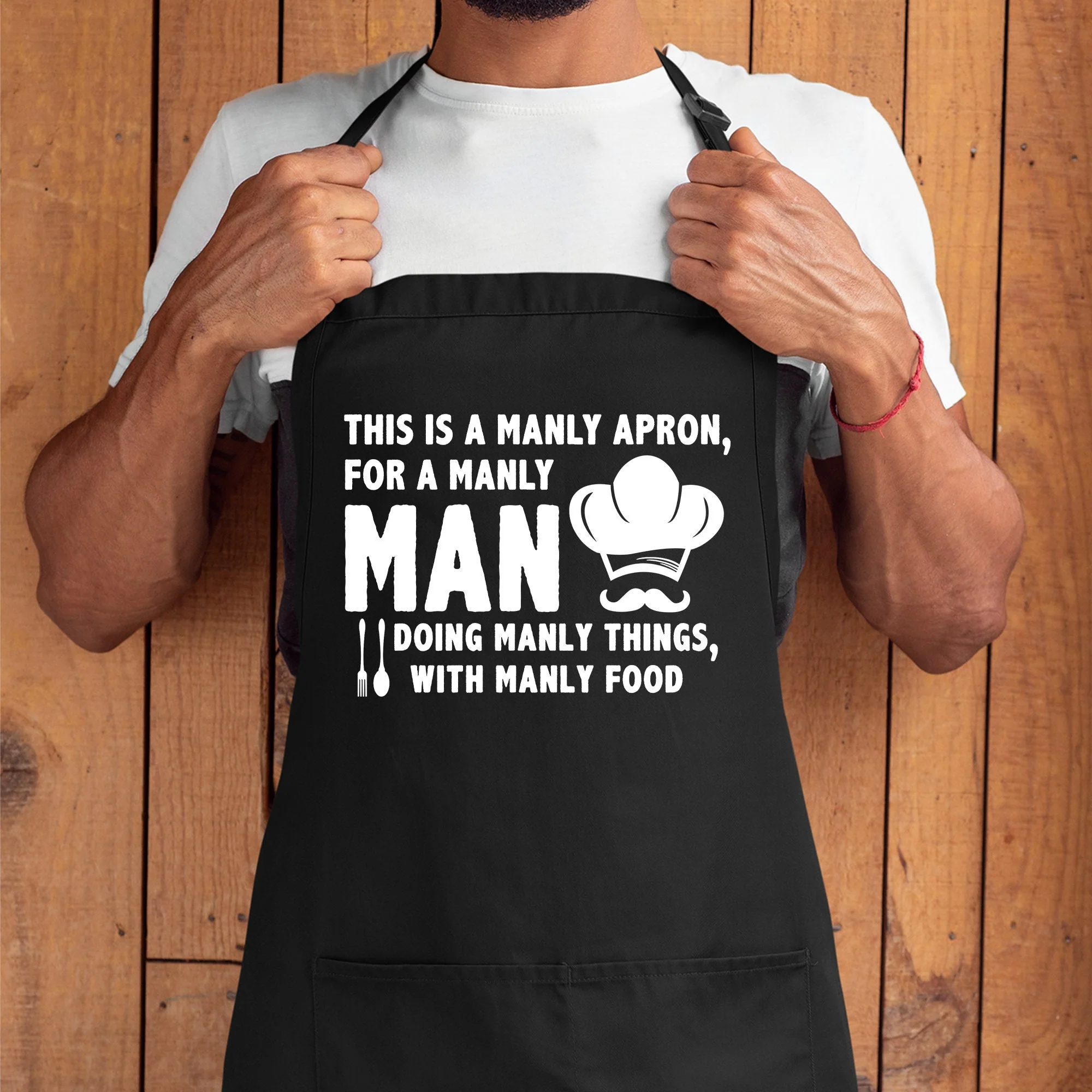Funny Apron for Men, This Is A Manly Apron, Dad Chef Gift, Barbecue Apron, Father's Cooking Gift, Aprons with Pockets - Image 2